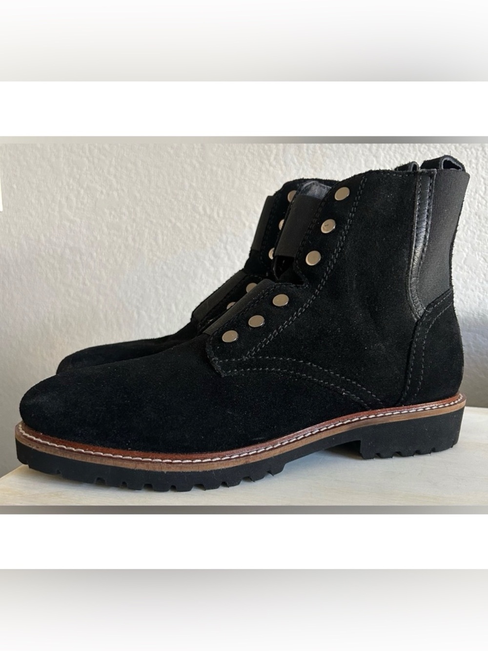 Softwalk Indiana boots, black suede, silver studs, women’s size 9.